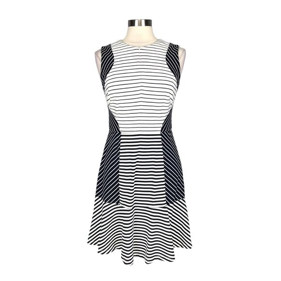 Shoshanna Womens Striped Ruffle Hem Sleeveless Dress Blue White size 8 - Picture 3 of 14